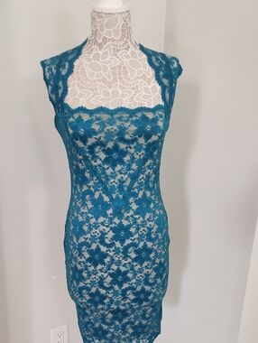 Rubber Ducky Productions, Inc. Teal Lace Midi Dress